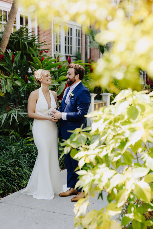 Bride and groom first look by the fountain at Truman Annex Key West Picture