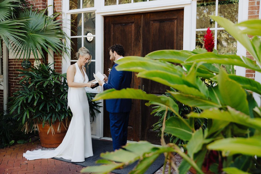 Bride and groom first look by the fountain at Truman Annex Key WestPicture