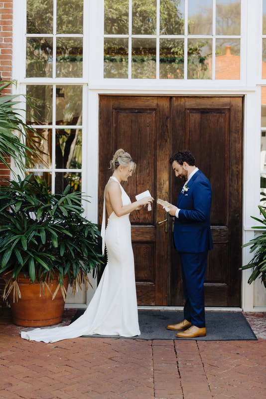 Bride and groom first look by the fountain at Truman Annex Key West Picture