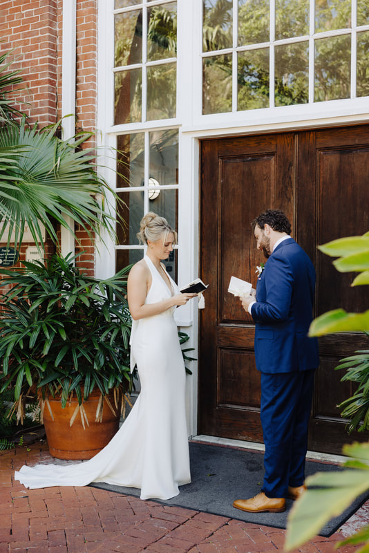 Bride and groom first look by the fountain at Truman Annex Key WestPicture