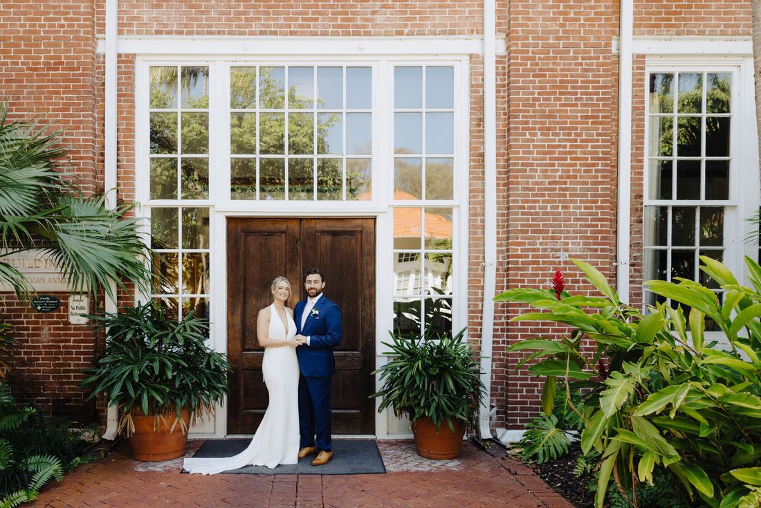 Bride and groom first look by the fountain at Truman Annex Key West Picture