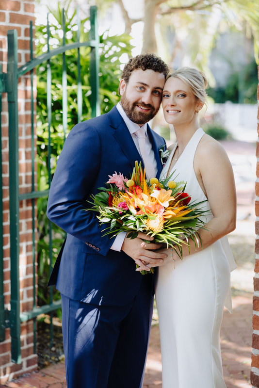 Bride and groom first look by the fountain at Truman Annex Key West Picture