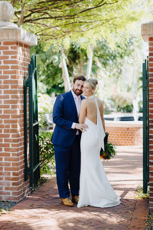 Bride and groom first look by the fountain at Truman Annex Key West Picture