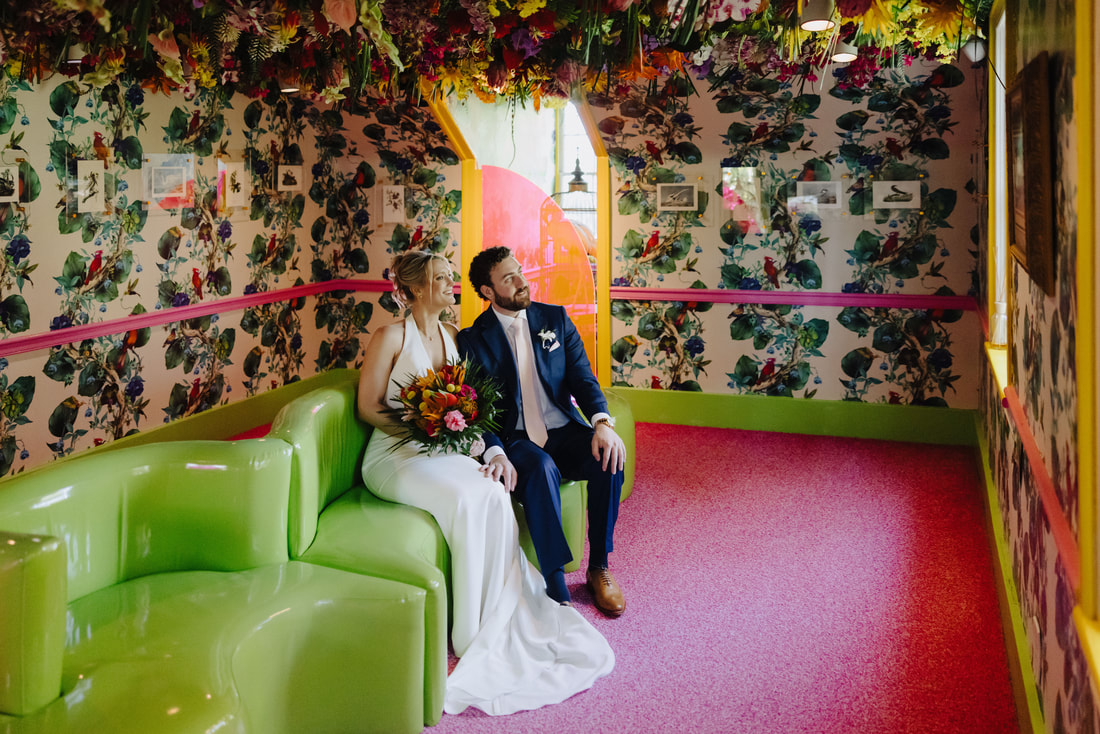 Vibrant tropical wedding reception at Audubon House in Key WestPicture