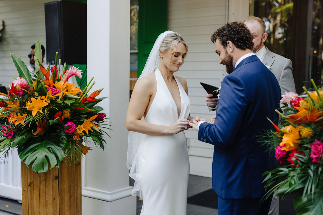 Outdoor wedding ceremony under lush tropical trees at Audubon House in Key West Picture