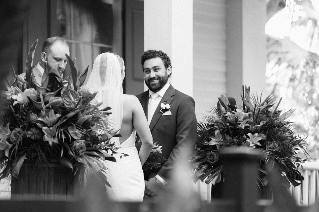 Bride walking down the aisle at historic Audubon House garden wedding Picture
