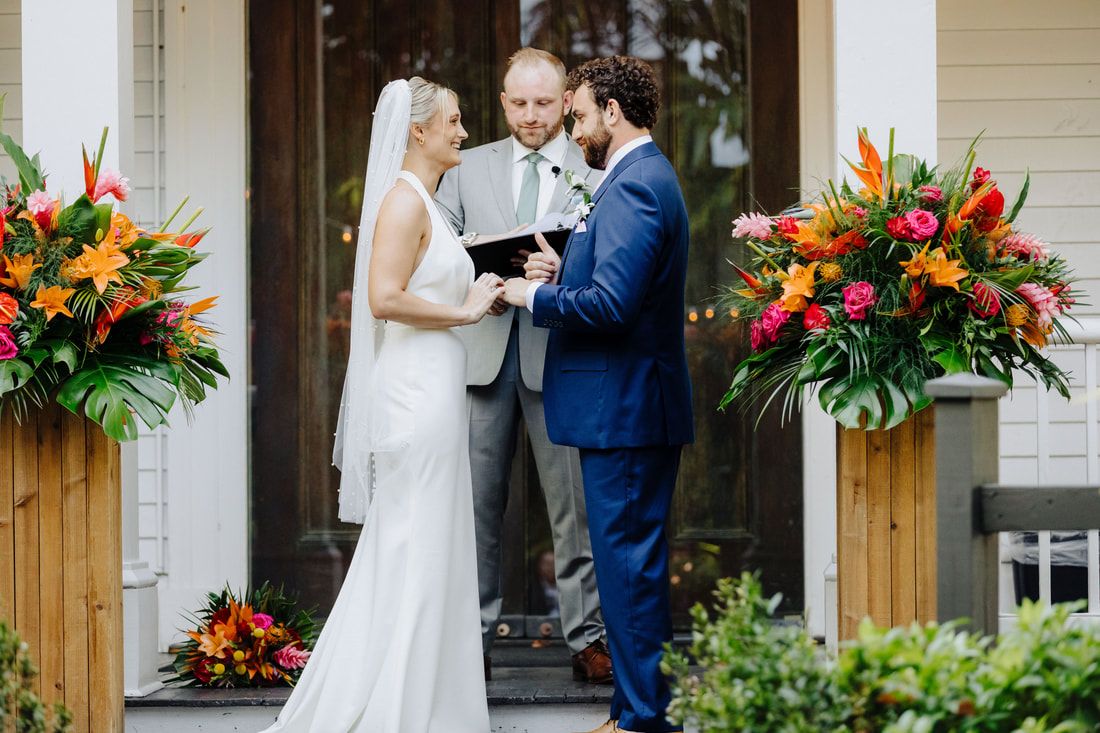 Outdoor wedding ceremony under lush tropical trees at Audubon House in Key West Picture