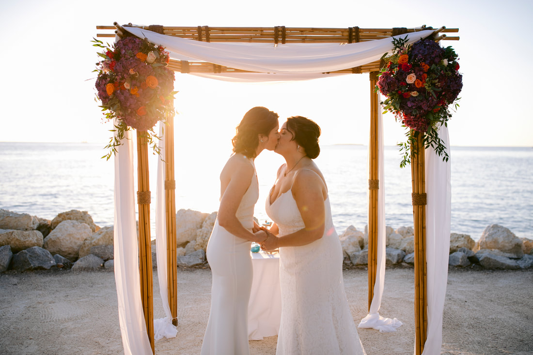 Two brides kissing, Gay Wedding, Key West wedding location, Key West wedding photographer, Key West wedding Photographers, Fort Zachary wedding, Beach Wedding, Fort Zachary Taylor