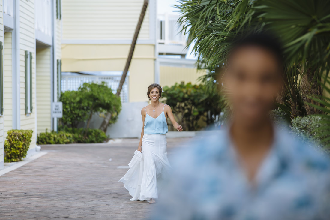 Bride smiling, The First Look, Southernmost Beach Resort photos, Key West wedding Photographers, Key West photographers,