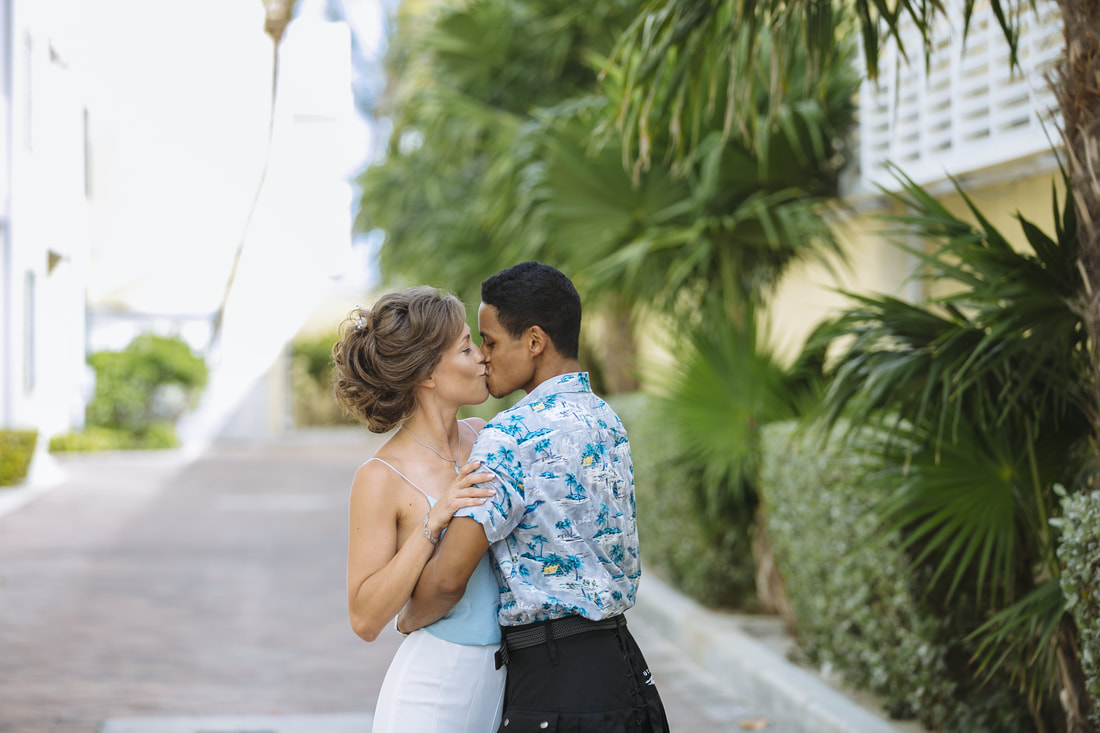 Bride and groom and The First Look, Bride and groom kissing, Southernmost Beach Resort